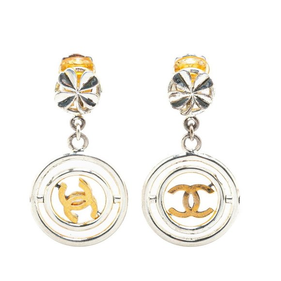 CHANEL Vintage Gold Logo Earrings - Picture 1 of 3